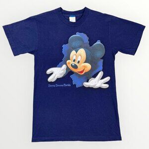 Vintage Disney Dreams Florida Mickey Mouse Double Sided Graphic Blue T-Shirt S